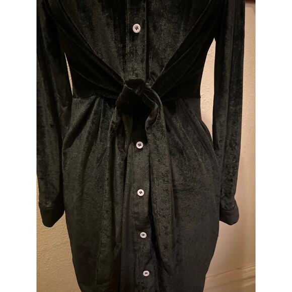Leadingstar Velvet Button Down Long Sleeve Tie Dress NWT Size M - Picture 4 of 12